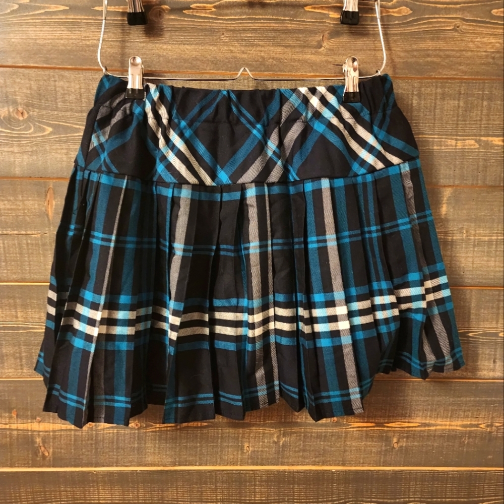 Blue Plaid Pleated Skirt
